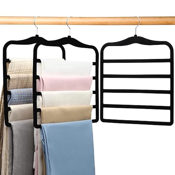 Closet Organizers and Storage,3 Pack Organization and Storage Pants-Hangers-Space-Saving,Velvet Hanger for Dorm Room for College Students Girls Boys Guys Hanging Jean Scarf - Black - Large