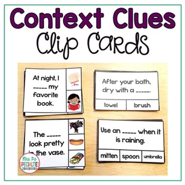 Context Clues Clip Cards: 2 Levels - Reading Comprehension Task Cards