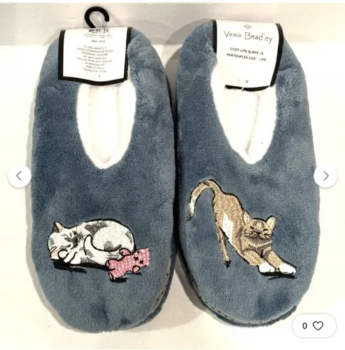 Vera Bradley Cats Meow Fleece Slippers size 5/6 SMALL