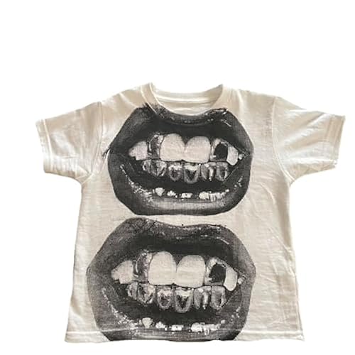 Baby Tees Y2k Shirt 90s Outfit Woman 2000s Fashion Graphic Tees Y2k Cute Shirts Vintage Clothes - Large - White09