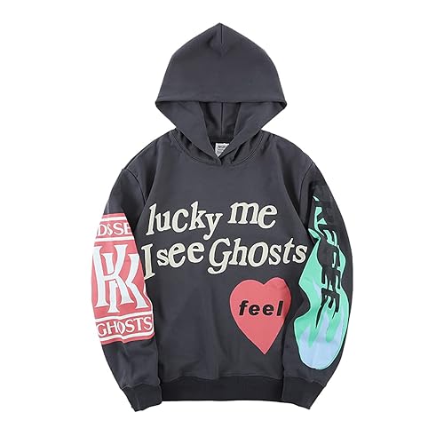 Arnodefrance Men Vintage Washed Graphic Hoodies Printing Graffiti Hoodie Cotton Warm Pullover - Large - Grey