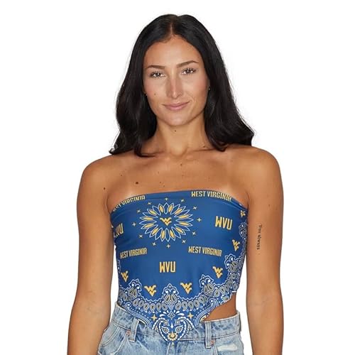 Lojobands Women's Bandana Top Tailgate Outfit College Tank Top Crop Top Made in USA One Size Fits Most - One Size - West Virginia Wvu Mountaineers - Navy Blue
