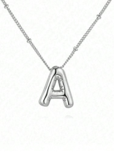 Stainless Steel Copper Chunky Alphabet Balloon Bubble Initial Letter Pendant Necklace For Women Jewelry