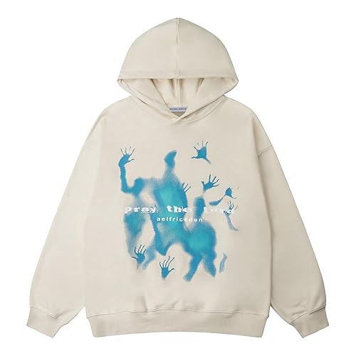 Aelfric Eden Graphic Hoodies Vintage Printed Hoodie Sweatshirt Casual Oversized Long Sleeve Streetwear Hooded Pullover - Large - *Apricot