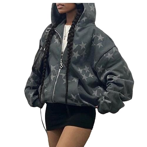 Sumleno Fairy Grunge Clothes Alt Emo Clothing Y2k Zip Up Hoodie Oversized Hooded Sweatshirt Harajuku Aesthetic Jacket - Large - A
