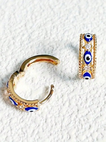 1 Pair 18K Gold Plated Crystal Demon Eye Vintage Style Earrings, Perfect Gift For Women