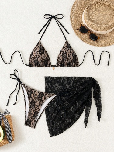 3pcs Women Summer Lace Bikini Set Summer Beach