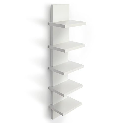 Bloddream 5 Tier Wall Shelves White, Vertical Column Shelf Floating Storage Home Decor Organizer Tall Tower Design Utility Shelving Bedroom Living Room, 30.7, 31 - White