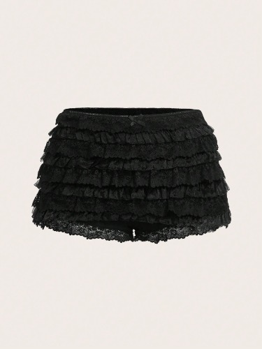 SHEIN ICON Ladies' Multi-Layer Frill Hem Low-Rise Y2K Concert Going Out White Ruffle Shorts