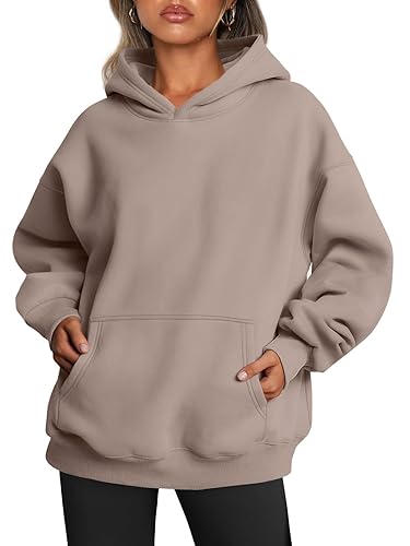 Trendy Queen Womens Oversized Hoodies Fleece Sweatshirts Long Sleeve Sweaters Pullover Fall Outfits Winter Clothes - Coffee Grey - Large