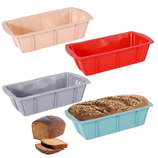 Set of 4 Silicone Bread Loaf Pan Rectangular Non-Stick Bread Cake Baking Mold Tins, Loaf Baking Mold Nonstick, Reusable Silicone Baking Pan Heat-Resistant Easy Release Silicone Baking Mold Rectangular