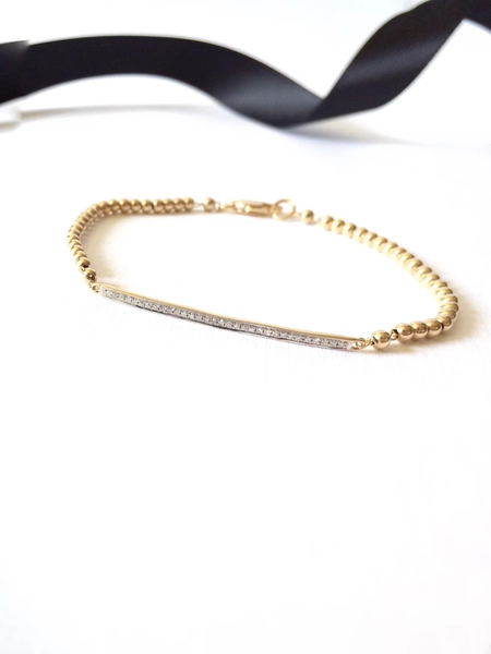 Pave Diamond Bar Beaded Bracelet/ Dainty Beaded Bracelet / Petite Beaded Racelet / 14k Gold or 14k Gold Filled Bracelet / Minimal Bracelet - Etsy