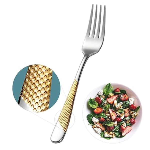 Xideman® 12-teiliges Premium-Salatgabel-Set (17 cm), 18/10 Edelstahlgabeln, Besteck, hochglanzpolierte Dessertgabeln für Zuhause, Küche, Restaurant, spülmaschinenfest (Silbergold) - Silber-gold – Gabel