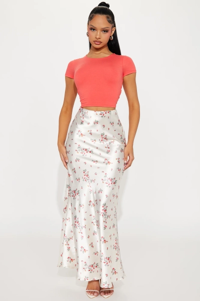 Buy Myself Flowers Satin Maxi Skirt - Champagne