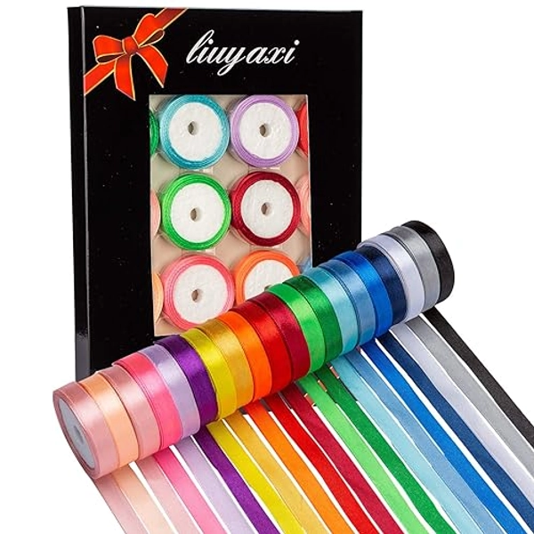 20 Colors 100 Yard Satin Ribbon Fabric Ribbon Silk Ribbon Embellish Ribbon Rolls, 2/5" Wide 5 Yard/Roll, Ribbons Perfect for Crafts, Hair Bows, Gift Wrapping, Wedding Party Decoration and More - 100Y Rainbow Satin Set - 2/5"X100Yards
