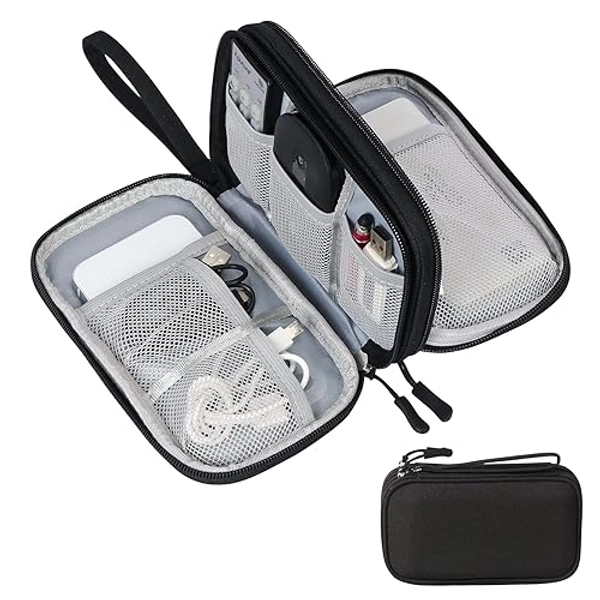 Skycase Kabeltasche,Elektronikzubehör Organizer,Tragbare Kabelorganizer,Doppelte Kabel Tasche für Elektronische Accessoires USB Powerbank SD-Karte Ladekabel,7.5"x4.3"x2.2",Schwarz - Schwarz-s - S-19 x 11 x 5.5 cm (7.5 x 4.3 x 2.2 inch)