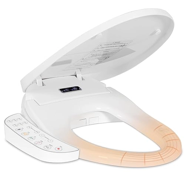 Electric Bidet Toilet Seat, Warm Water Bidet for Rear and Front Washing, Self-Cleaning Nozzle, Elongated V-shaped Heated Toilet Seat with Dryer, Touch Panel, SoftClose Lid, LED Light and Deodorization - Touch Panel