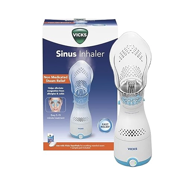 Vicks Sinus Inhaler - Personal Steam Inhaler for Sinus Relief, Allergies, Congestion, Cough & Colds, Facial Steamer, Soothes Nasal & Throat Passages, Use with VapoPads (1 Included), FSA & HSA Eligible