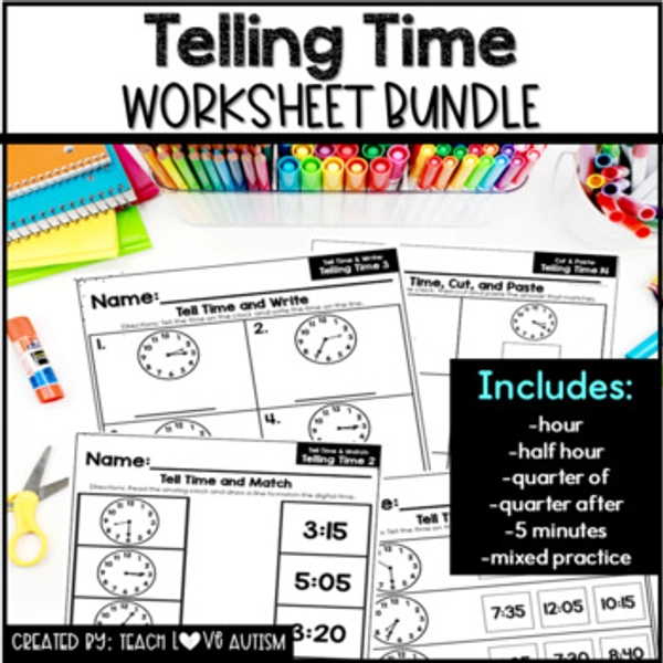 Telling Time Worksheets | Hour | Half-Hour | Quarter After | Mixed Time