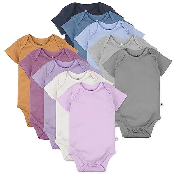 HonestBaby 10-pack Short Sleeve Bodysuits One-piece 100% Organic Cotton for Infant Baby Boys, Girls, Unisex - 6-9 Months - Prep School Rebel Girl