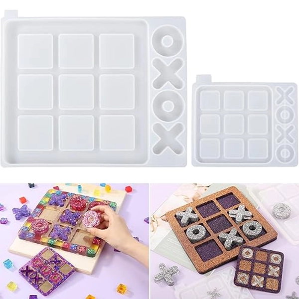LET'S RESIN Large Tic Tac Toe Resin Mold 2Pcs, Tic Tac Toe Molds for Resin Casting, Large Epoxy Resin Silicone Molds for DIY Tabletop Board Game,Travel Game - Tic Tac Toe Mold