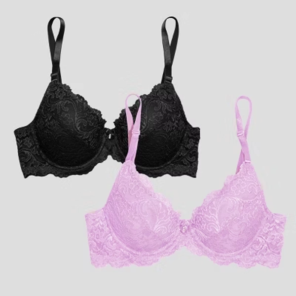 Smart & Sexy Womens Signature Lace Push-Up Bra 2-Pack Black Hue/Stellar Orchid 40C
