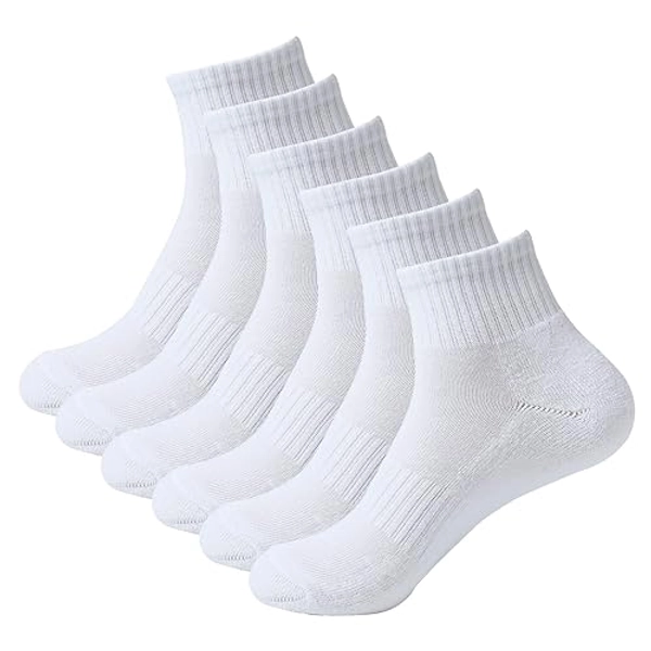 SAMMUCH Athletic Ankle Socks Men Stretchy Half Crew Quarter Sock with Cushioned-6 Pairs Mens Socks for Sports Working Indoor - White