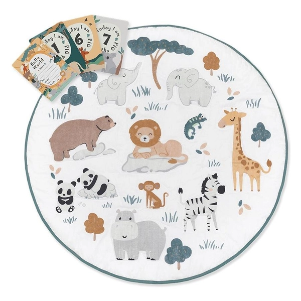 Lolli Living Play Indoor Mat Cotton Sateen With Milestone Cards Day At The Zoo | BIG W