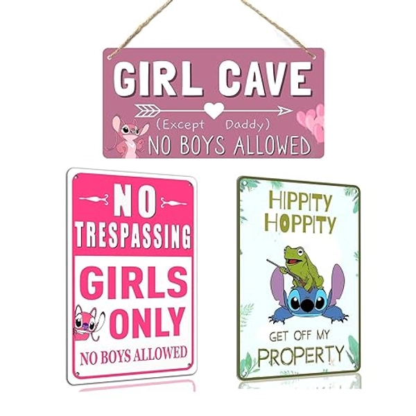 Pink Girls Room Decor Stitch Bedroom Decor Girls Sign Cute Preppy Girl Stuff Dorm Room Signs Gifts For Tween Girls 8-10-12 Year Old Girls Room Decorations