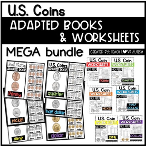 Errorless and Matching U.S. Coins Adapted Books & Worksheets for Special Ed