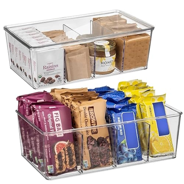 ClearSpace Plastic Pantry Organization and Storage Bins with Dividers & Lids – Perfect Kitchen Organization or Kitchen Storage – Fridge Organizer, Refrigerator Bins, Cabinet Organizers, 2 Pack - 2 Pack