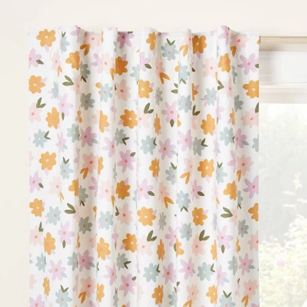 84" Kids' Blackout Window Panel Floral - Pillowfort™: Abstract Twill Curtain, Machine Washable, OEKO-TEX Certified