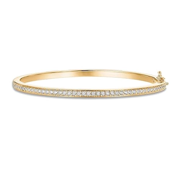 PAVOI 14K Gold Plated Cubic Zirconia Bangle Tennis Bracelets for Women | Classic Love Cuff Bangle Bracelets - Yellow Gold - Thin