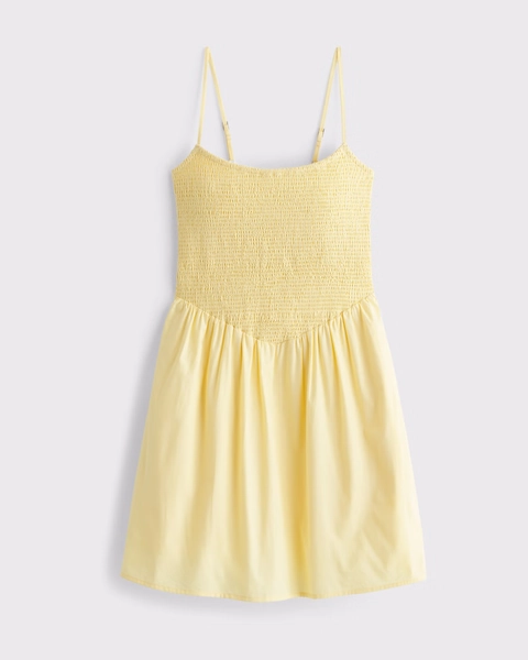 Dipped-Waist Smocked Mini Dress