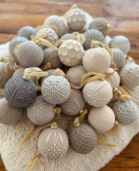 Modern Rustic Larger Pattern Christmas Ornaments, Neutral Matte, Boho Chic, Farmhouse, Neutral Matte Christmas Home Decor, Vintage, Custom