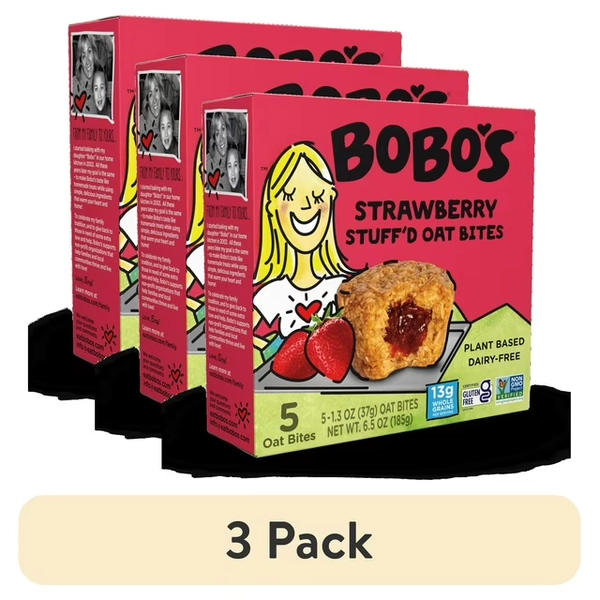 (3 pack) Bobo's Oat Bites, Strawberry Stuff'd, 5 Pack of 1.3oz bars