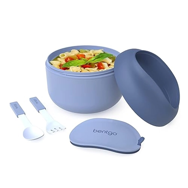 Bentgo Bowl - Insulated Leak-Resistant Bowl with Snack Compartment, Collapsible Utensils and Improved Easy-Grip Design for On-the-Go - Holds Soup, Rice, Cereal & More - BPA-Free, 21.2 oz (Slate) - Slate
