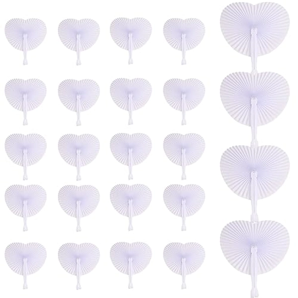 24 Stück Weiße Runde Handfächer Papierfächer Hochzeitsfächer, Fächer Hochzeit Papierfächer Herzförmiges Weiß Papierfächer, Hochzeitsdeko Fächer Weiß Handfächer Weiß Faltbar