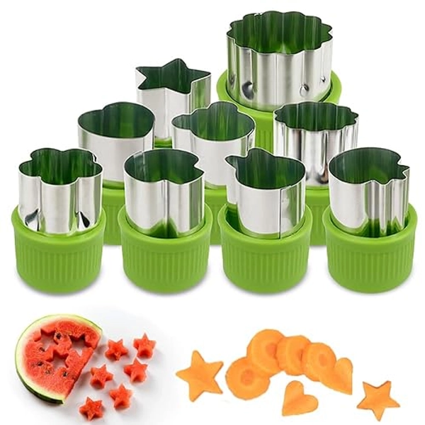 Mini Vegetable Cutter Shapes Set, Mini Pie, Fruit and Cookie Pastry Stamps Mold for Kids Baking and Food Supplement Tools Accessories, Green 9 Pieces - 9Pcs
