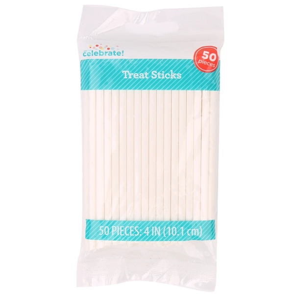 4in White Treat Sticks, Paper, Way to Celebrate, 50 Pieces