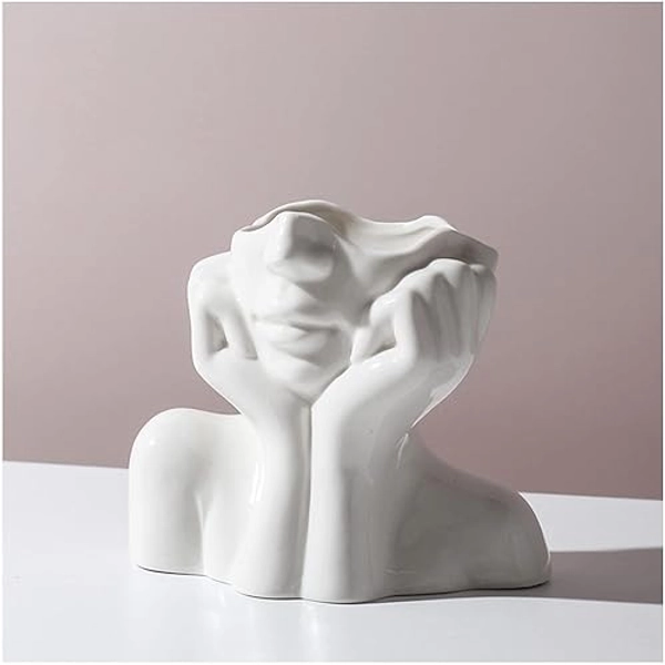 Female Form Ceramic Body Face Art Vase Ideal For Home Office Bookshelf Table Shelf Décor Modern Farmhouse 5.52x2.76x4.73Inch, Small - A