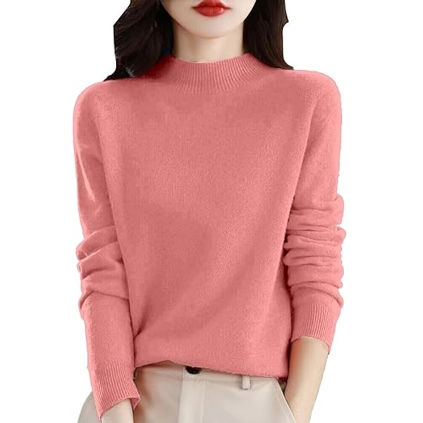 Cashmere Sweaters for Women Long Sleeve Trendy Jumper Knitted Pullover Soft Warm 100% Cashmere Sweater Tops Clearance - Pink - Small