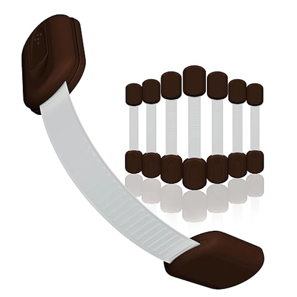 SKYLA HOMES Baby Locks (8-Pack) Child Safety Cabinet Proofing - Safe Quick and Easy 3M Adhesive Cabinet Drawer Door Latches No Screws & Magnets Multi-Purpose for Furniture Kitchen Ovens Toilet Seats - Brown - 8 Count (Pack of 1)