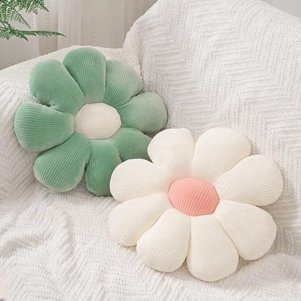 JZNEXD 2 Pcs Flower Pillow Decorative Throw Pillows for Girls Preppy Room Decor, Cute Aesthetic Flower Daisy Shaped Throw Pillows for Bedroom Bed Couch Chair Floor Classroom (White+Green, 15.35 Inch) - White+green - 15.35 Inch