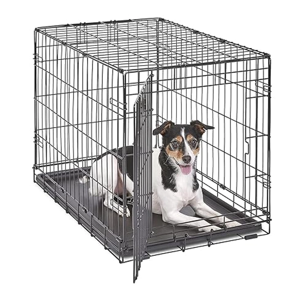 MidWest Homes for Pets Newly Enhanced Single Door iCrate Dog Crate, Includes Leak-Proof Pan, Floor Protecting Feet , Divider Pane l & New Patented Features - Black - 30.7"L x 19.3"W x 21.5"H
