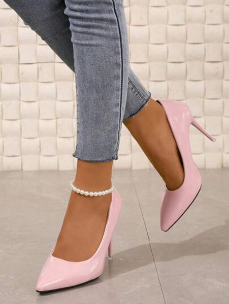 Women's Classic Simple 10cm Pointed Stiletto High Heels, Elegant Style For Parties & Work, Mirror Pink Color