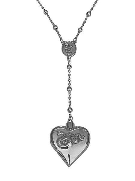Silver Saint Lana LDR Style Stash Necklace/Rosary Chain/Hollow Pendent/Heart Shaped With Snakes and Spoon