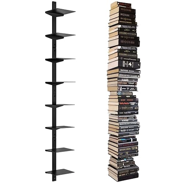 ART-GIFTREE Invisible Floating Bookshelf for Wall Mounted, 8 Tier Vertical Spine Book Tower, Heavy-Duty Metal Book Organizers for Home Office, 4 Pack Black - Black - 4PC-8 Tier