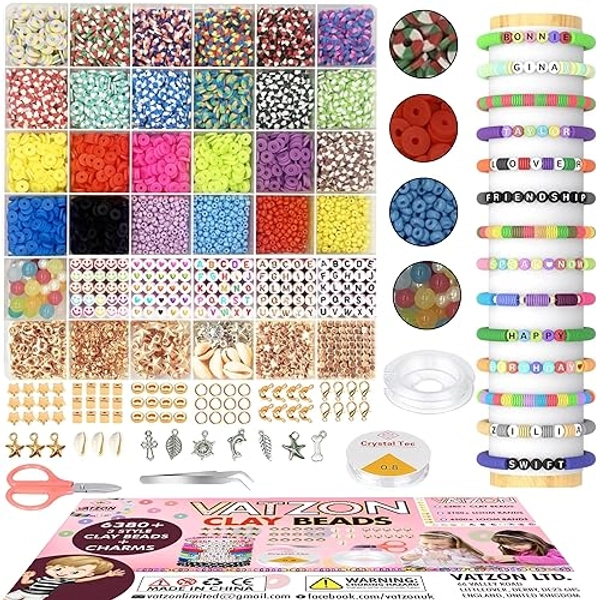 Vatzon Clay Beads - 6380 Pcs Clay Beads Bracelet Making Kit Includes Everything That You Need for Making Your Friendship Bracelet