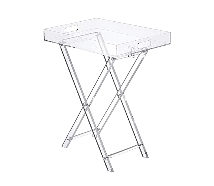 LIKENOW Furniture Acrylic Folding Tray Table, Side End Table,Clear,Modern,19x13 inch,23 inch High - 1-Tier-A